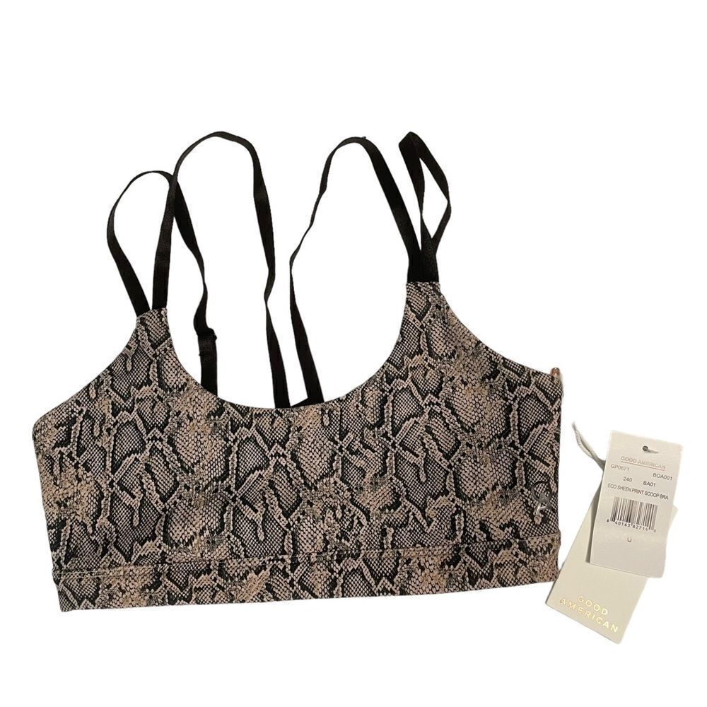 GOOD AMERICAN Eco Sheen Print Scoop Bra Strappy Stretchy size‎ 0 or XS NEW!